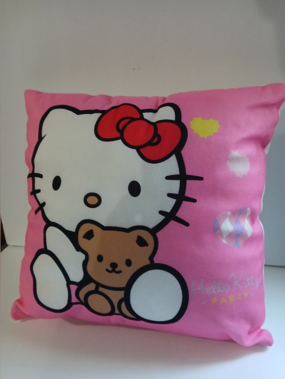 Hello Kitty Pink Zippered Pillow with Red Bow and Brown Bear